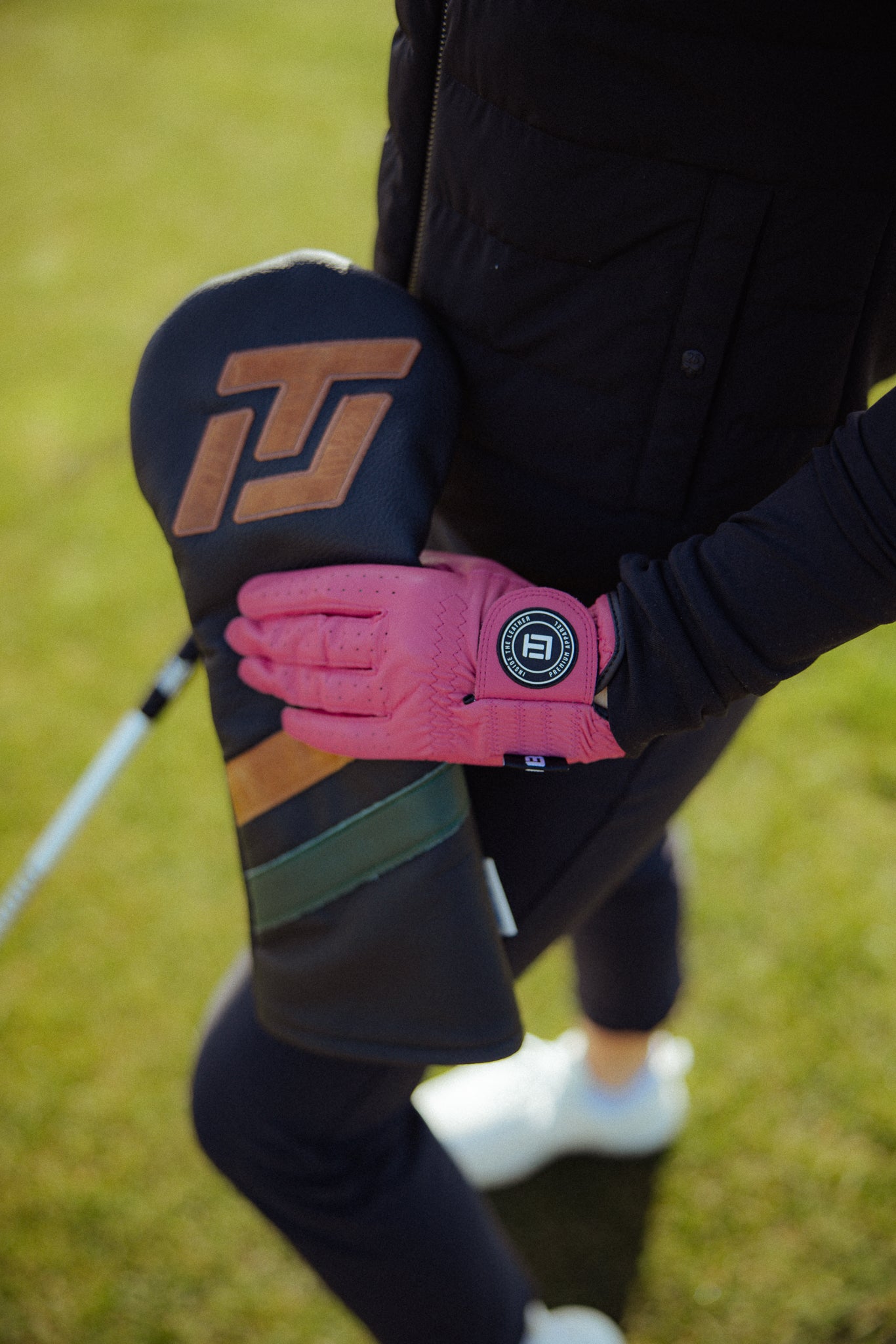 ITL Premium Leather Driver Cover - The Prestige in Black/Forest Green/Tan - Inside the Leather Golf Gloves