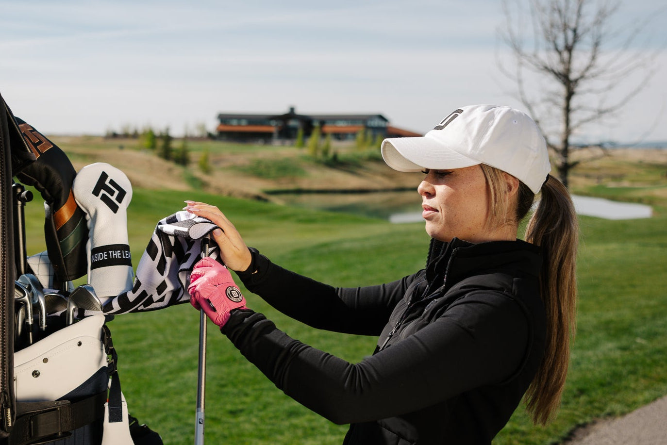 ITL Premium Leather Fairway Cover - The Icon in White/Black - Inside the Leather Golf Gloves