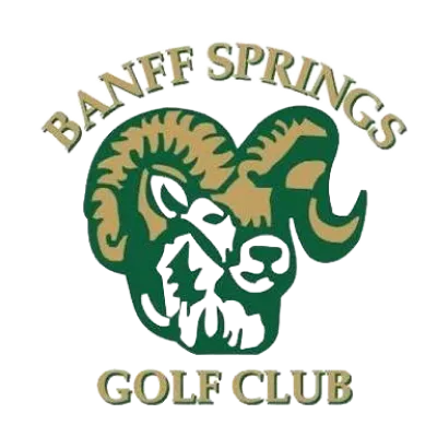 Logo of Banff Springs Golf Club with a ram's head design on a white background