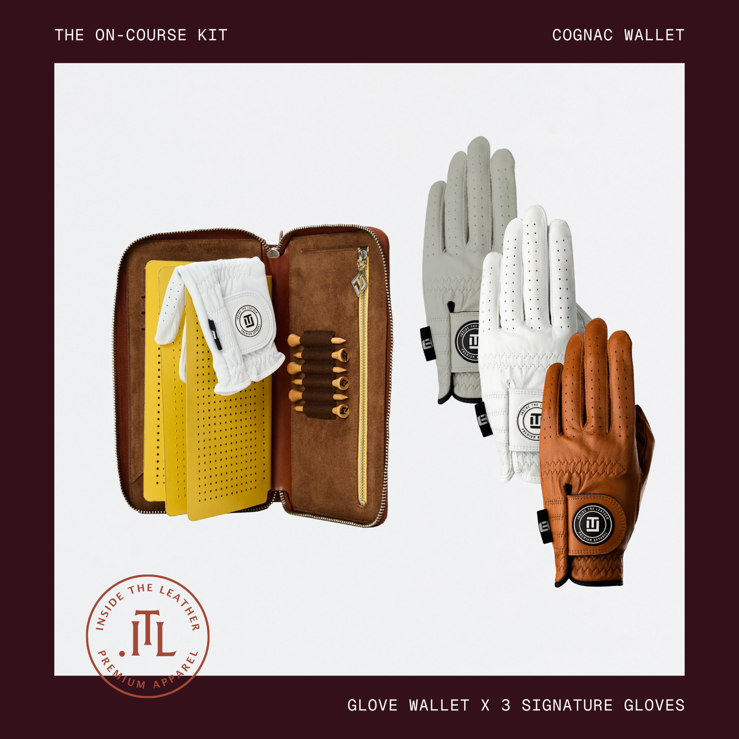 The Men's On-Course Kit - Left Hand Gloves with Cognac Wallet