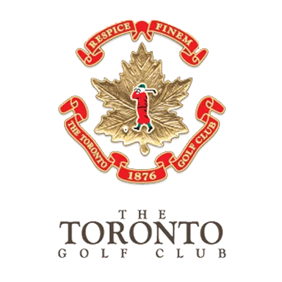 Logo of The Toronto Golf Club with a gold maple leaf and red text on a white background
